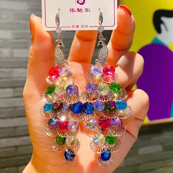 2025 New Shiny Colorful Crystal Peacock Dangle Drop Earrings for Women Trend Fashion Luxury Wedding Party Banquet Jewelry Gifts