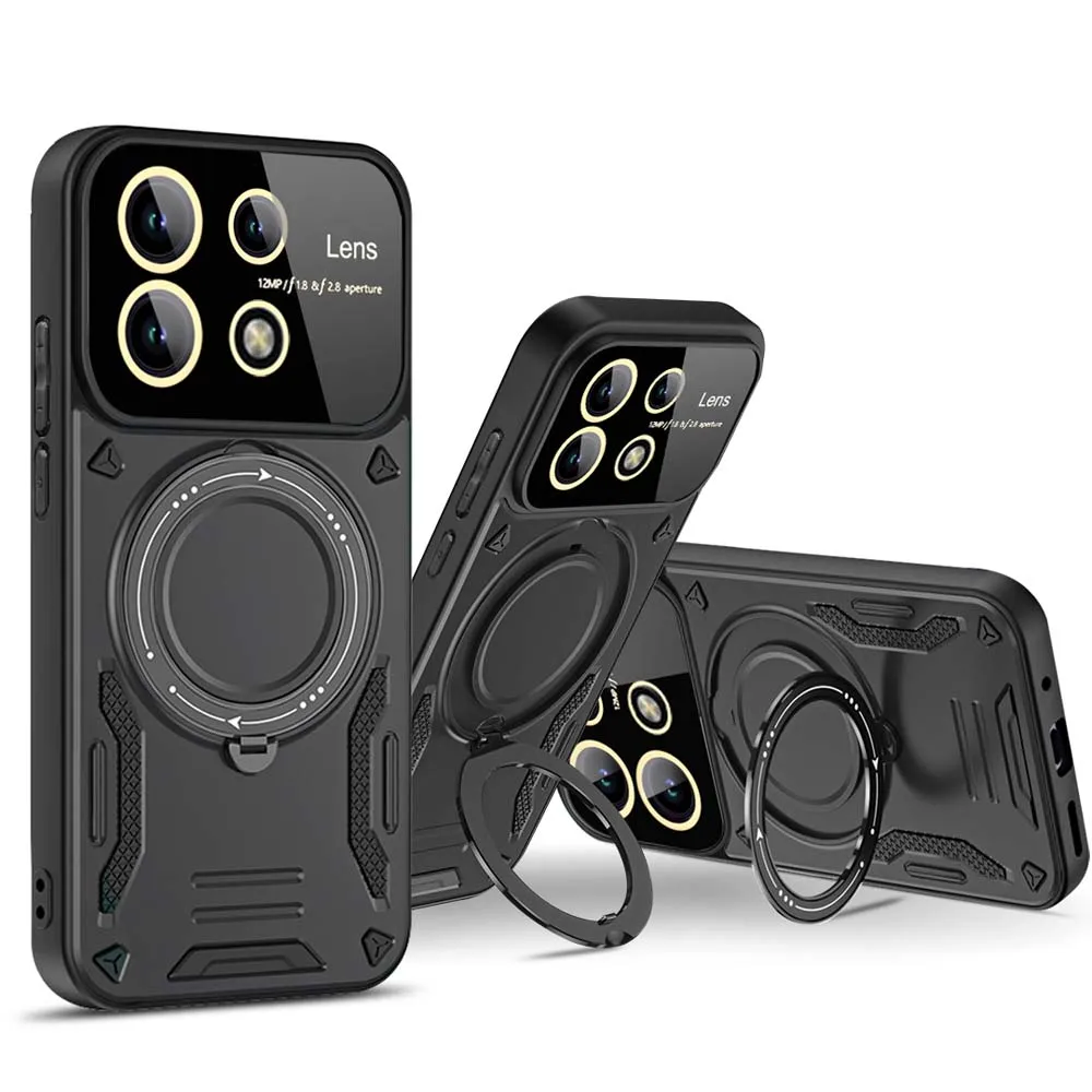 Redmi Note 13 12 11 10 9 Pro Plus 12s 11s 9s 13C 용 충격 방지 아머 케이스, 마그네틱 링 스탠드 카메라 보호대 휴대폰 커버