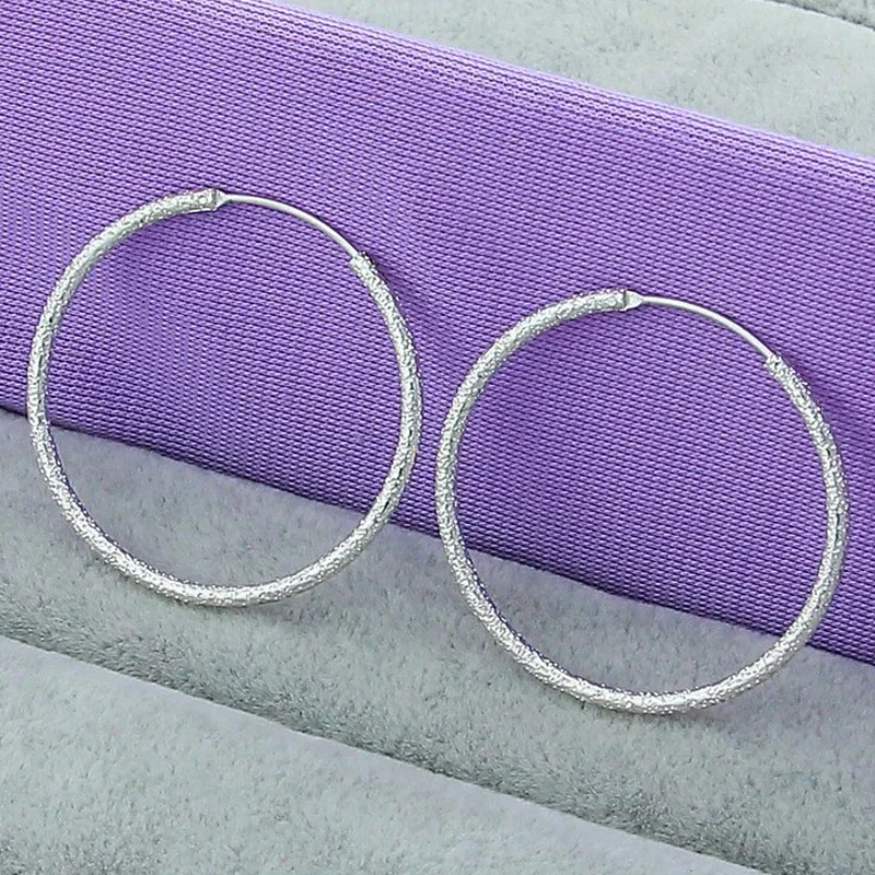 

CHUANGCHENG 925 Sterling Silver Matte Round Circle Stud Earrings For Women Wedding Party Gift Accessories Fashion Jewelry