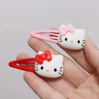 2PCS Sanrio Girl Hair Clip Kawaii Hello Kitty Cartoon BB Hair Clip Girl Hairs Accessories Headwear Bangs Clip Bow HairClips Gift 2