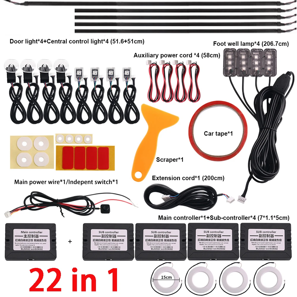 ตัวเลือกสินค้า รถ LED ตกแต่งบรรยากาศ 64 สี ควบคุมด้วยแอปพลิเคชัน