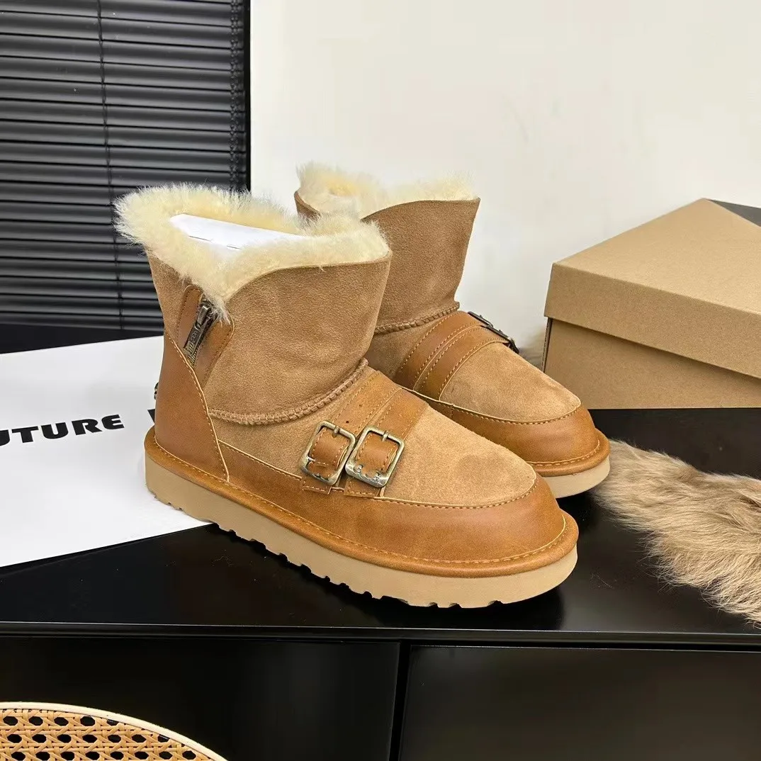 

Brown Faux Suede Ankle Boots Cotton Slip-On Zapatos Para Mujeres Belt Buckle Ladies Bota Feminina Plus Velvet Women Shoes Winter