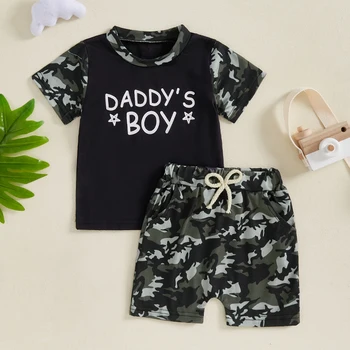 Toddler Boys Casual Outfits Camo Print Tee and Elastic Waist Shorts Set for 2 Piece Summer Clothing Set 1