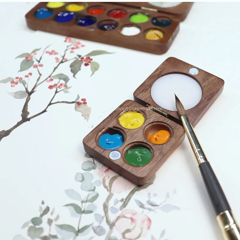 Empty Wooden Watercolor Paint Box Portable Palette Magnetic Suction Box Palette Artist Travel Sketch Painting Art Supplies color palette watercolor palette