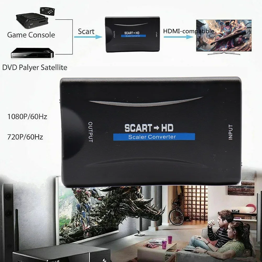 1080P SCART HDMI-compatible Video Audio Converter with USB Cable For HDMI Sky Box DVD Television Signal Upscale Converter