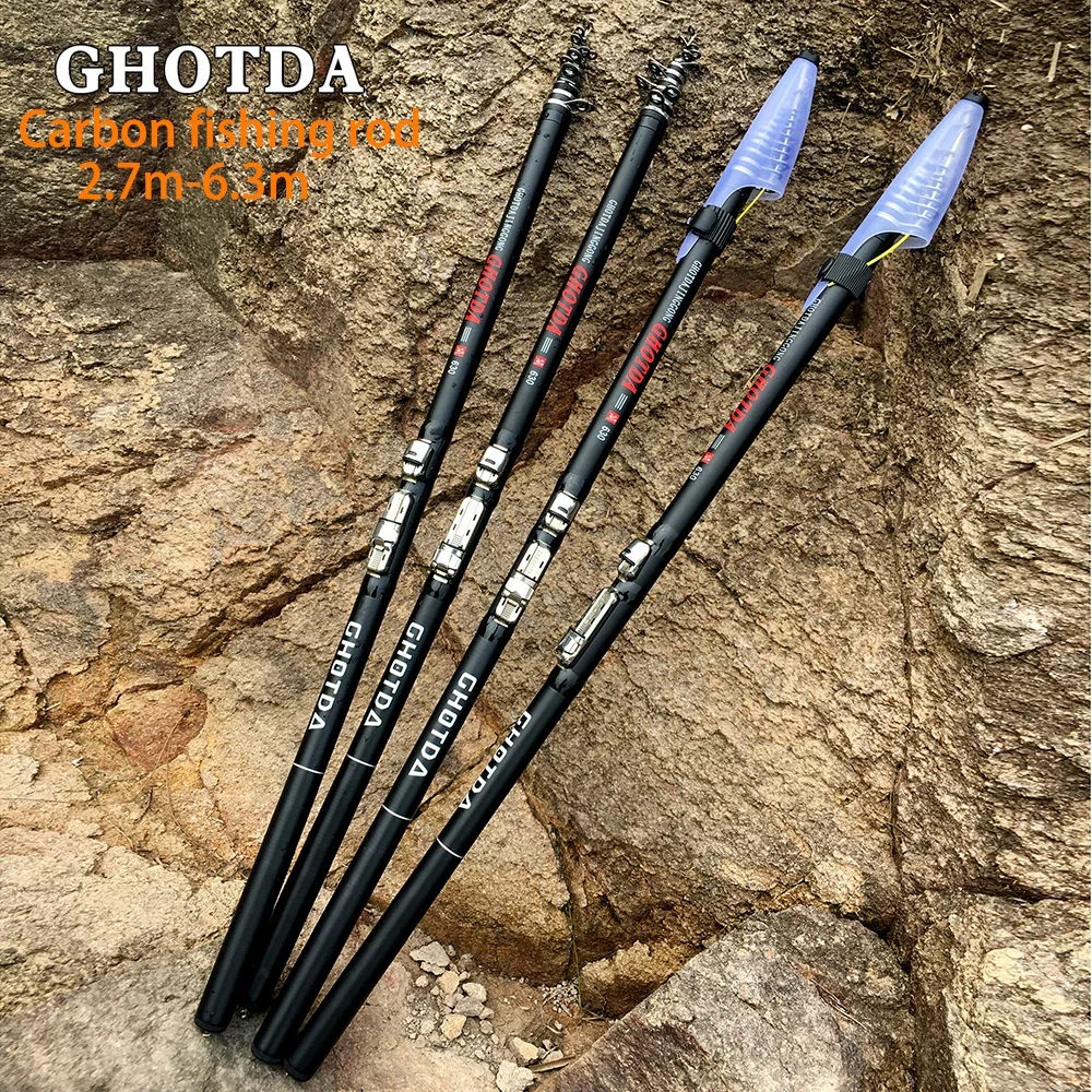 휴대용 초경량 탄소 섬유 낚싯대 미끼, 2.7-6.3 m 회전 텔레스코픽 낚싯대 무게추, 5-20g, 바다 서핑