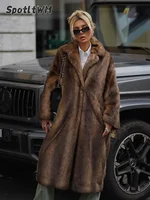 Women's Dark Brown Faux Fur Long Overcoat Single Breasted Fleece Long Trench Coat Winter Fluffy Plush Warm New Thicken Outerwear 1