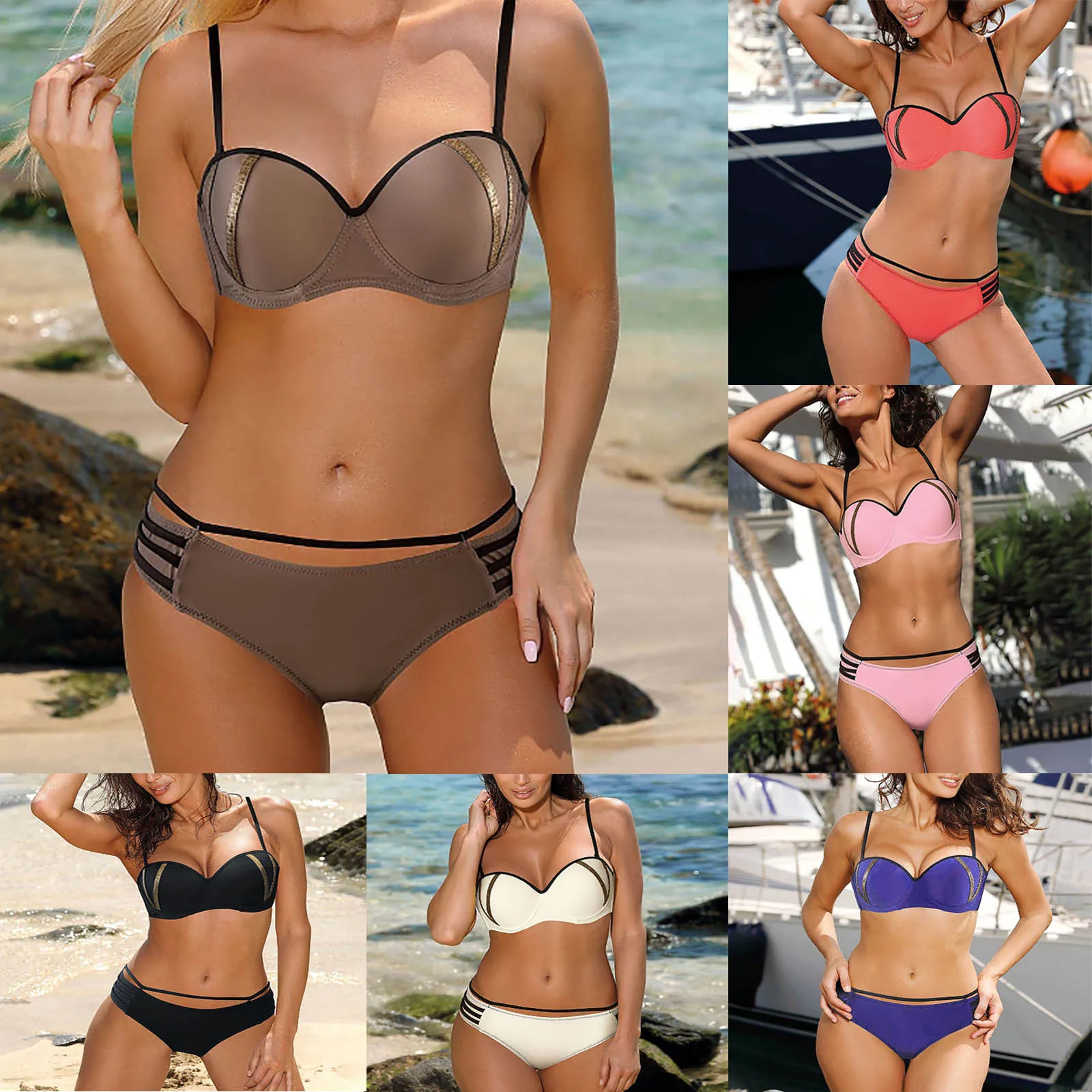 

Купальник женский, купальники из двух предметов, однотонный пляжный комплект, модные бикини, купальники, комплект танкини, купальник, комбинезон