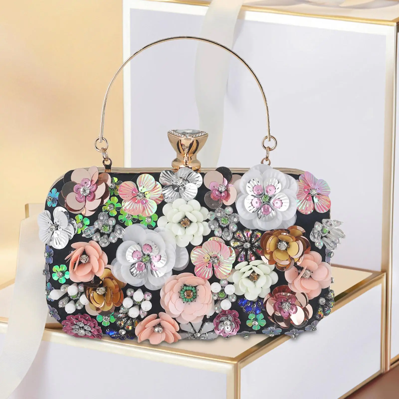 Vintage Embroidery Clutch Handbag Women Solid Satin Diamond Evening Bag  Elegant Female Dinner Chain Messenger Bag Purse X376H