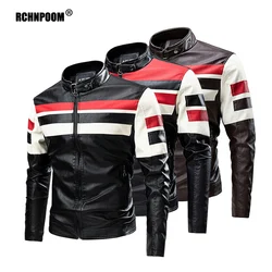Men's Motorcycle Leather Jacket 2022 Brand New Casual Warm Fleece Biker Bomber PU Jacket Male Windproof Winter Vintage Overcoat
