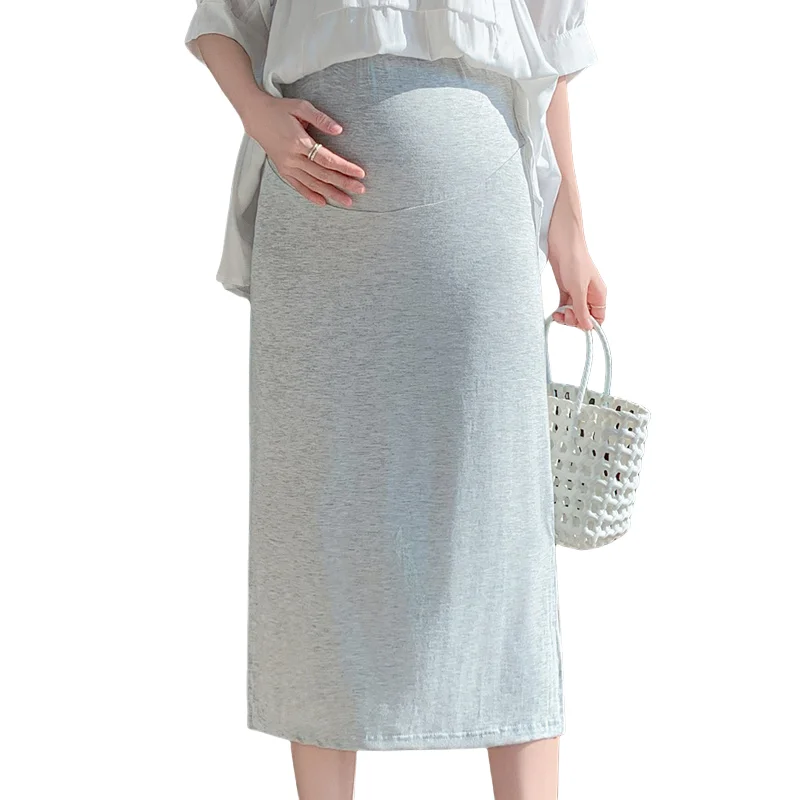 OOTD 24SS Y2K Youth Pregnancy Summer Thin Modal Skirts Belly Support Side Splits Pencil Skirts for Pregnant Women Pregnancy