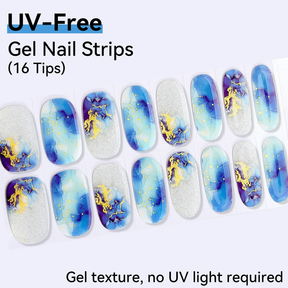 Radiant Shimmer Collection: Sparkling Gel-Texture Nail Strips with High-Shine Glitter & Gold Foil
