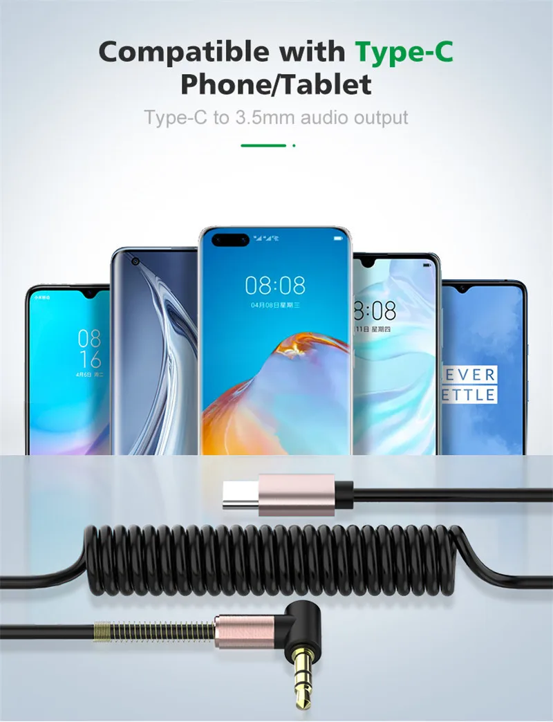 USB C to 3.5mm Jack AUX Audio Cable Adapter - Side View