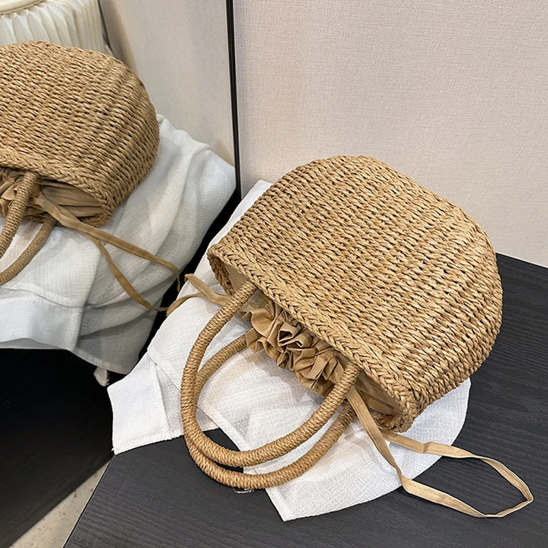 Summer Straw Bag Women Large Capcity Handle Bag Handmade Weave Totes Bag Trendy Rattan Beach Bags Fashion Vacation Bags