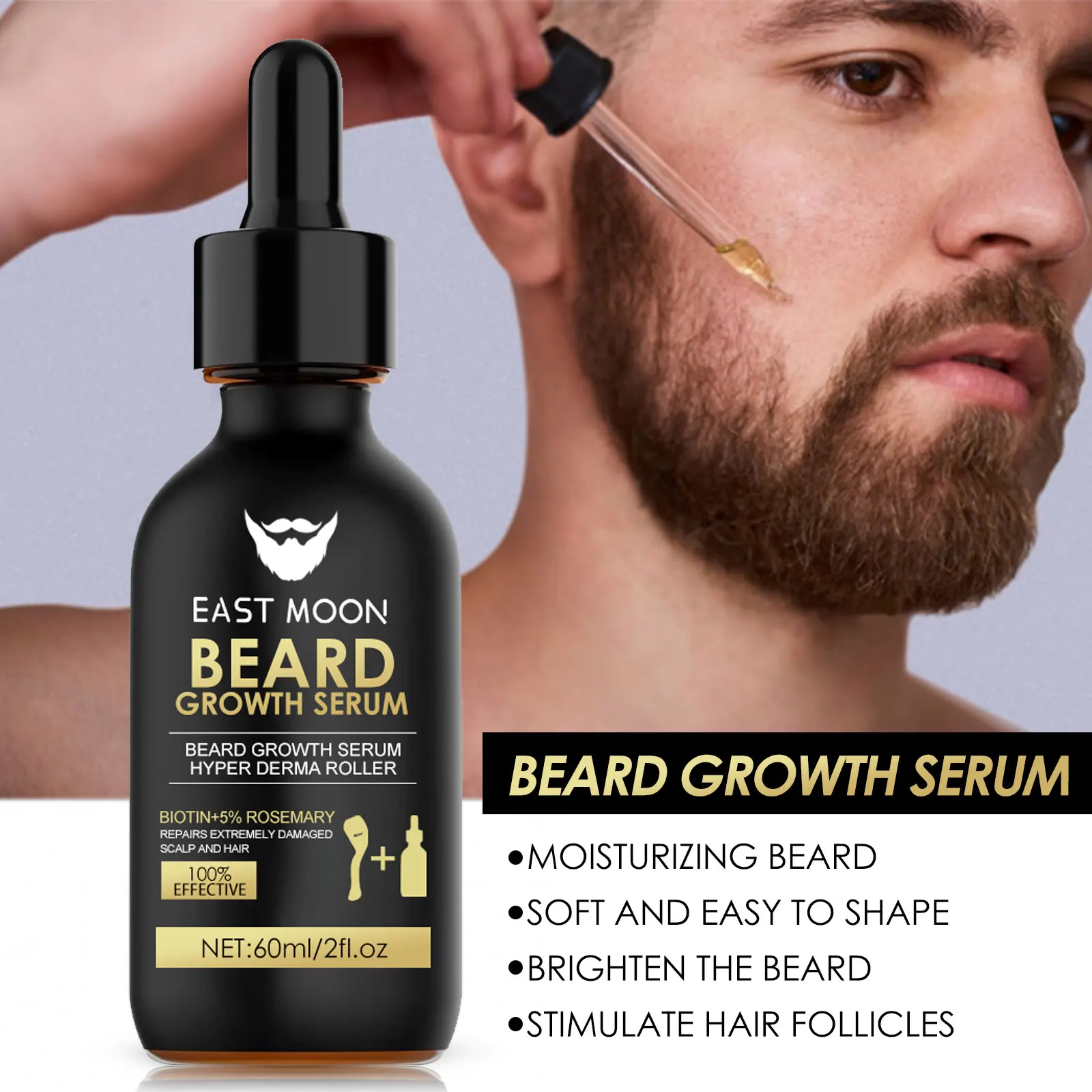 Kit Siero per la Crescita della Barba con Derma Roller 0.2mm, Attiva i Follicoli Piliferi, Ripara la Barba Danneggiata, Siero per Barba Più Folta e Spessa - immagine 6