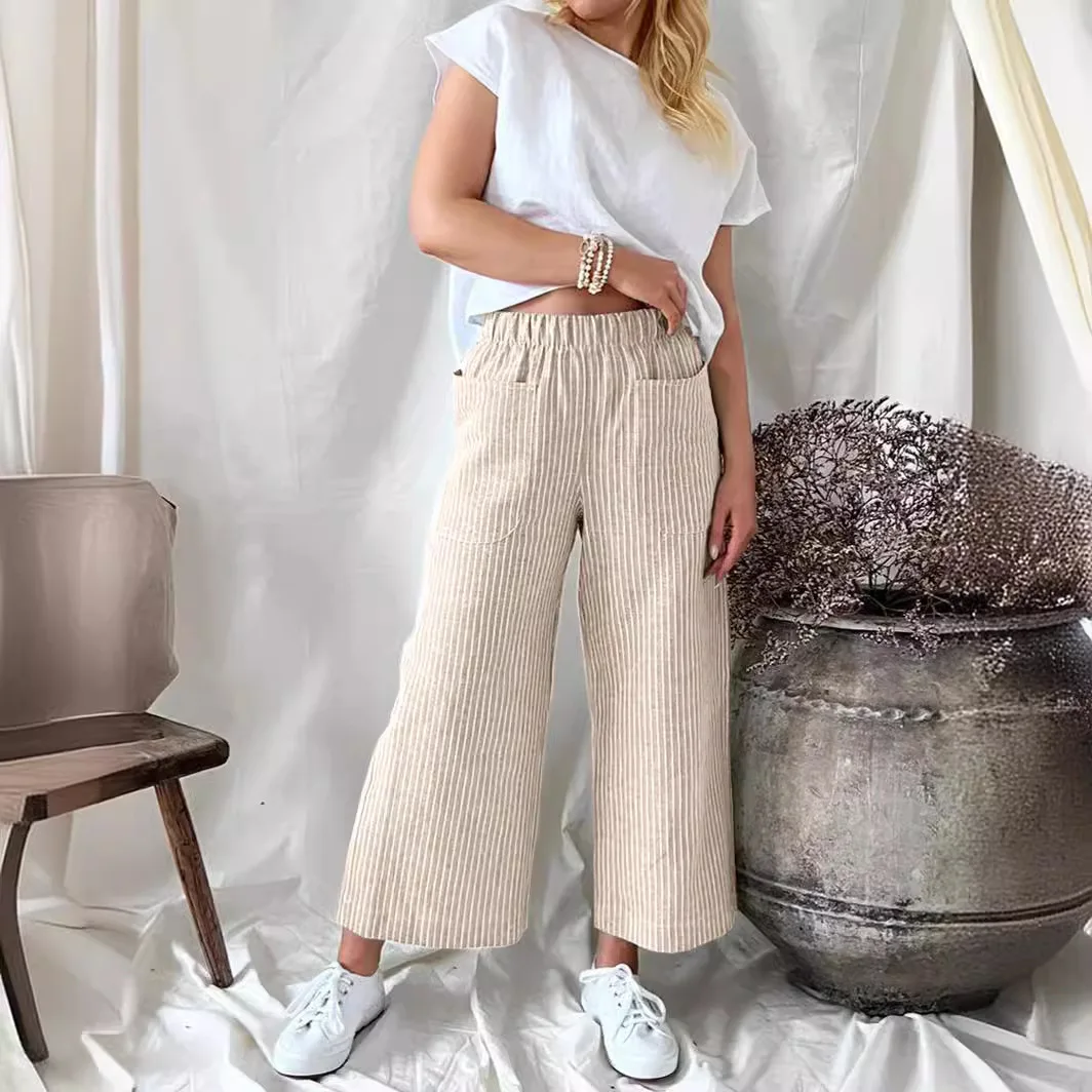 Four Seasons New Cotton Hemp Loose Fashion Casual Straight Pants Women