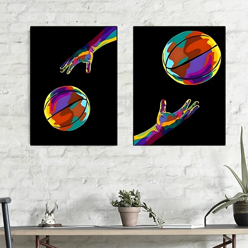 

2-Piece Set Of Abstract and Colorful Sports Basketball Poster Canvas Prints Painting Printmaking Decor Living Room Wall Art Gift