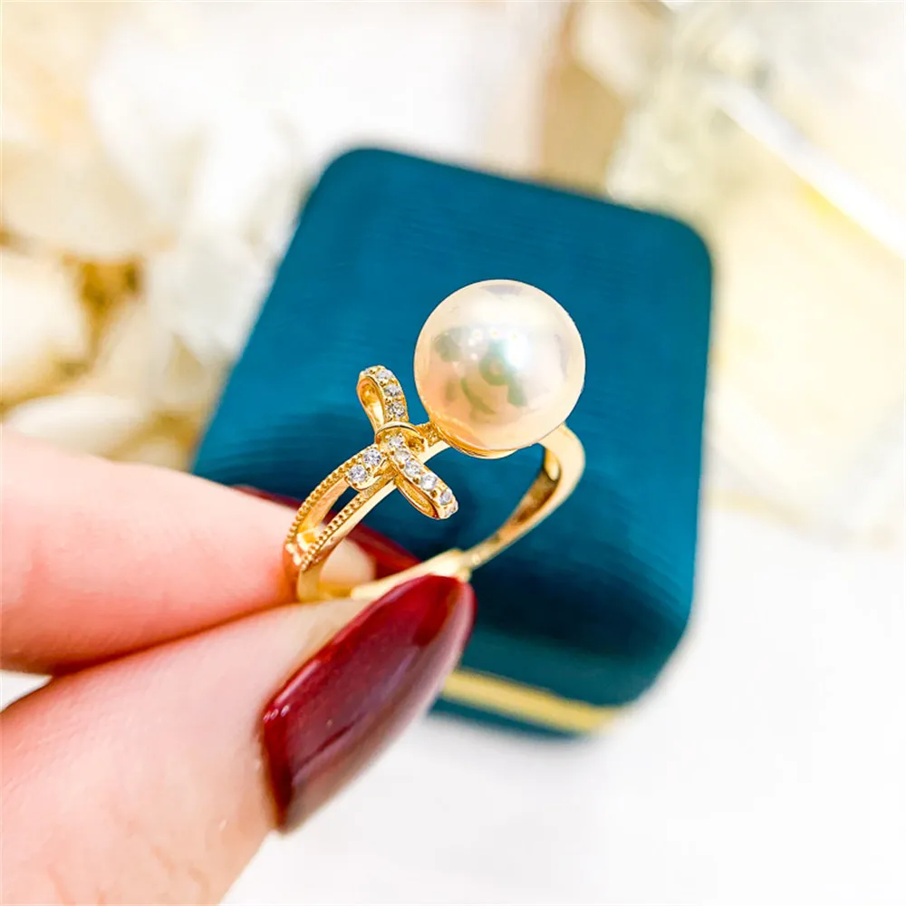 

DIY Pearl Accessories S925 Sterling Silver Ring Empty Holder Fashion Edition Ring Silver Jewelry Holder Women's 9-11mm Beads