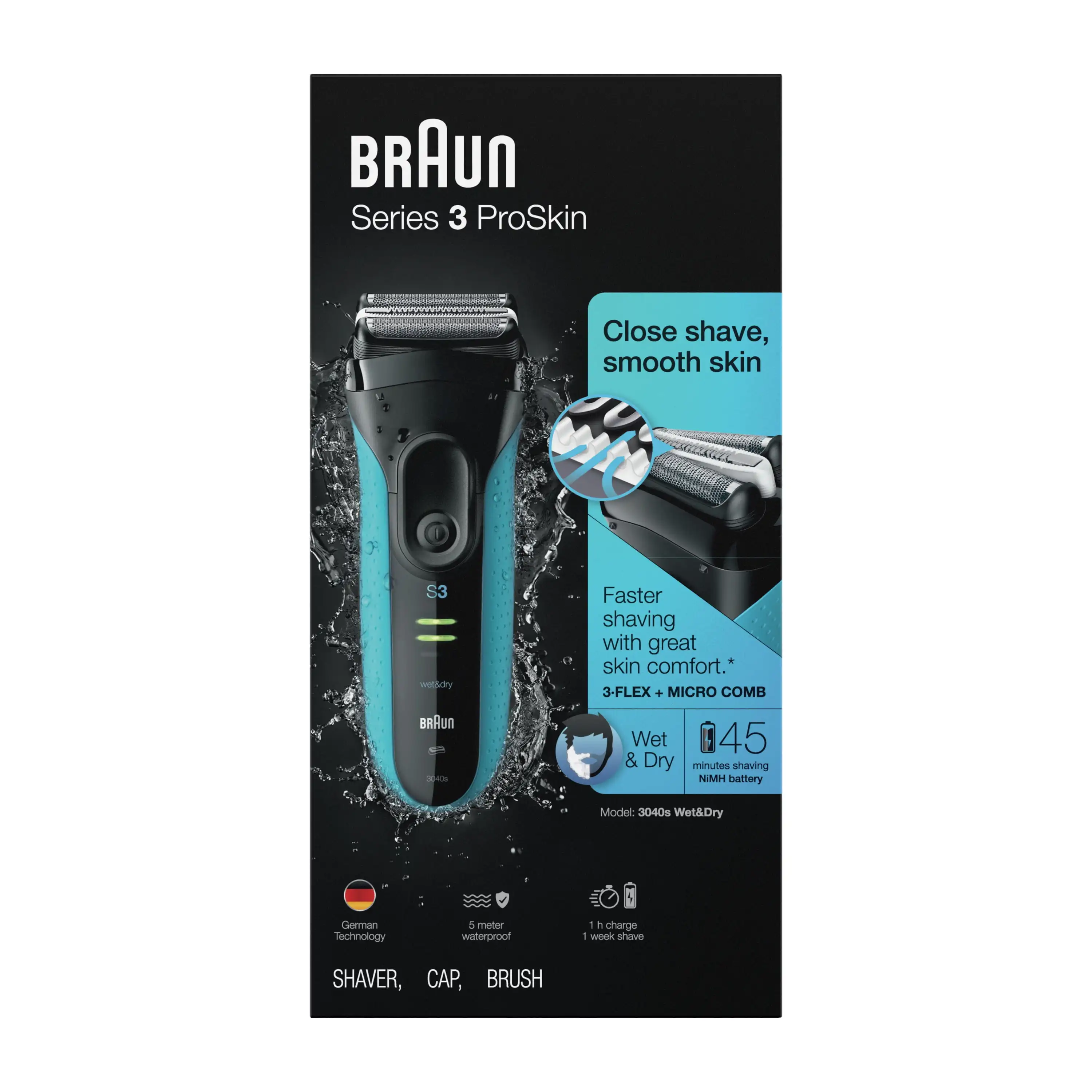 

Braun Series 3 ProSkin 3040s Rechargeable Wet Dry Men's Electric Shaver with Precision Trimmer