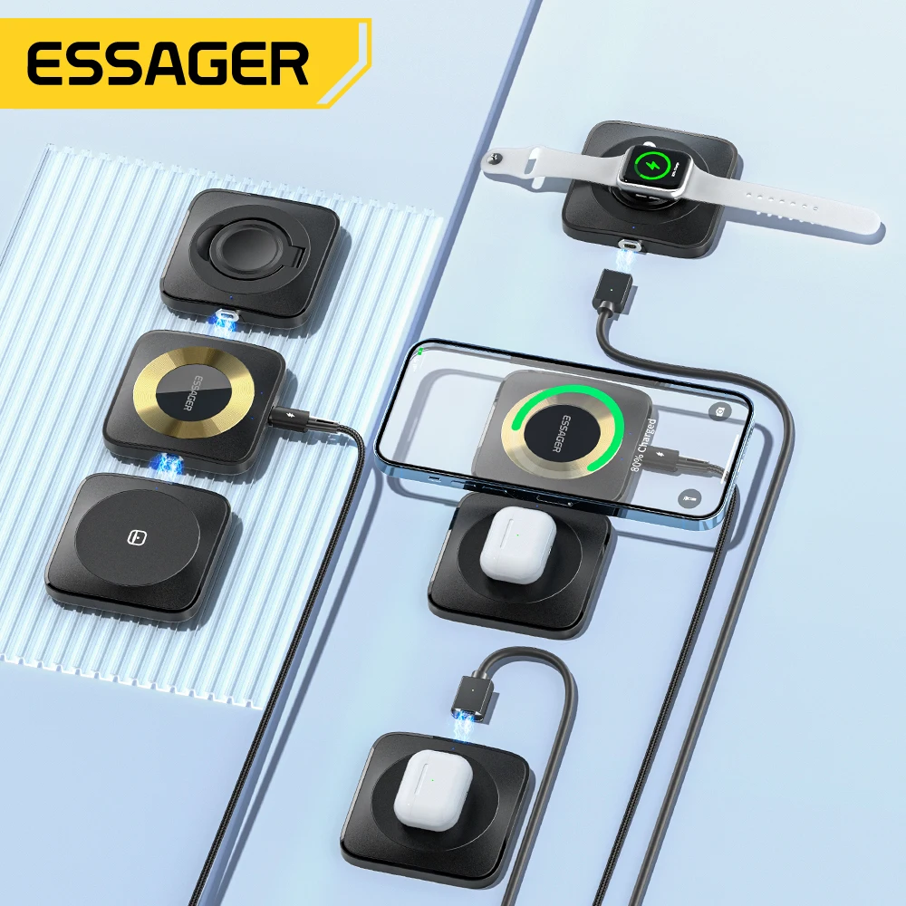 Essager 3 in 1 Magnetic 15W Wireless Charger Stand For iPhone14 13 12 Pro Max Fast Charging Dock Station For Apple Watch/AirPods