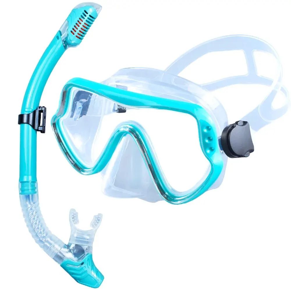 Adult Panoramic Snorkeling Gear Set with Tempered Glass Dive Mask and Dry Snorkel