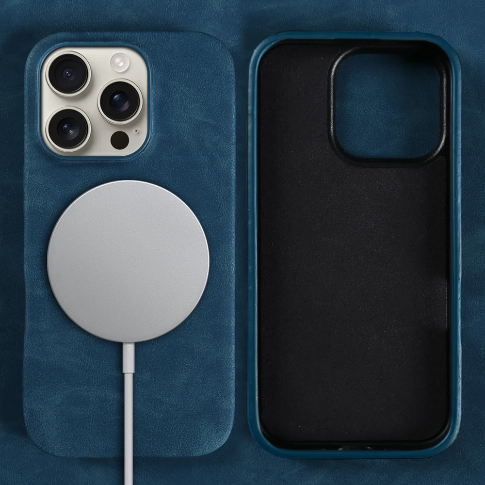 Elegant Retro Leather Magnetic Phone Case with Wireless Charging Capability