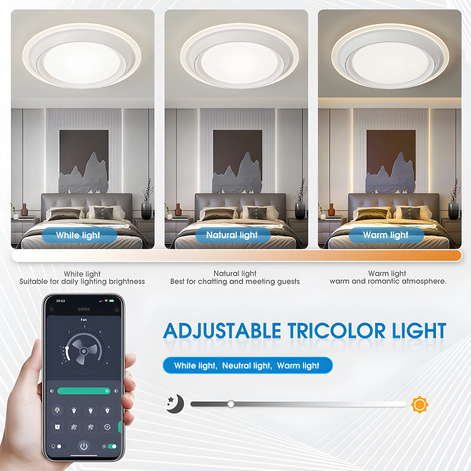 Silent Leafless Ceiling Fan Light 6-speed Dimmable Living Room Smart Remote Control Restaurant Fan