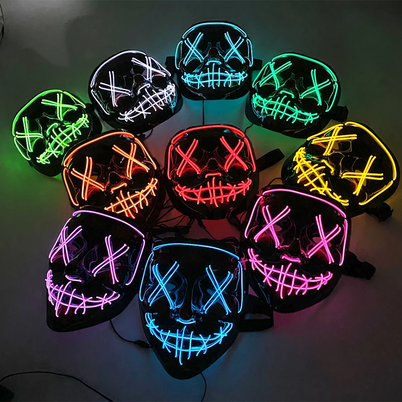 Hot LED Luminous Glowing Purge Mask Halloween Role-Playing Costume Props Night Club Bars KTV Light Up Neon Mask