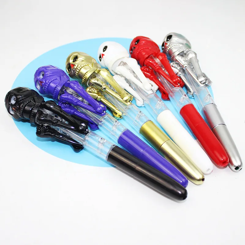 New Halloween Skull Boxing Pen Toys Creative Personality Fun Eyes Will Glow Skull Ballpoint Pen Children Decompression Toys