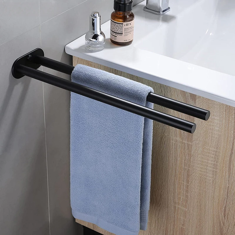 Bathroom Towel Rack Stainless Steel Holder Wall Black Double Towel Rack Hand Bar Hanger Ladder Holder Bathroom Accessories