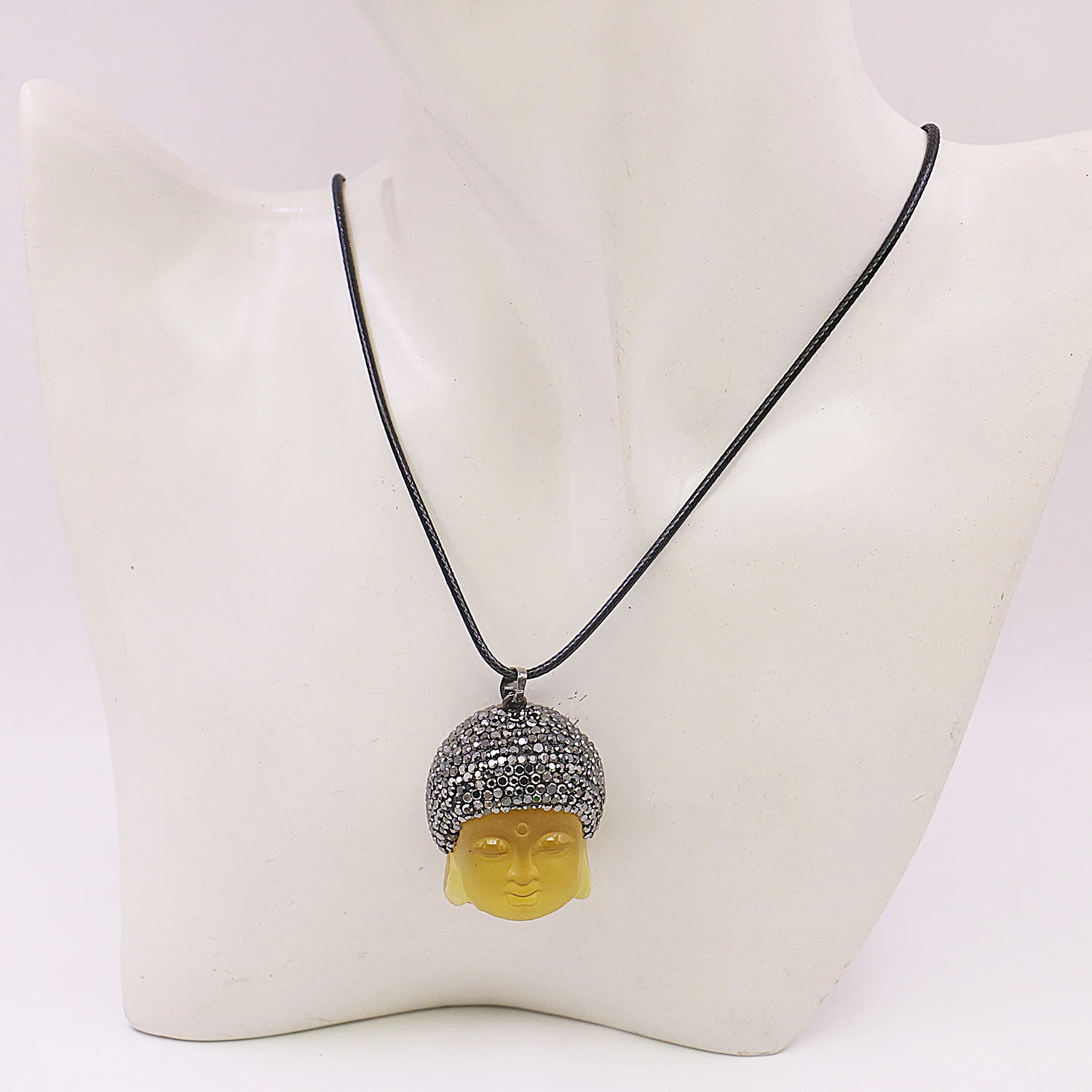 30x37mm 3 Colors Buddha Necklace Pendant, Glass Agated Jewelry Lucky Pendant for Women/Men,Birthday/ Banquet/ Party Gift Making