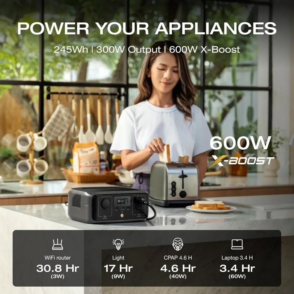 Portable RIVER 3245Wh LiFePO4 Battery Power Station, 300W To 600W AC Output,Fast Charging Solar Generator 4