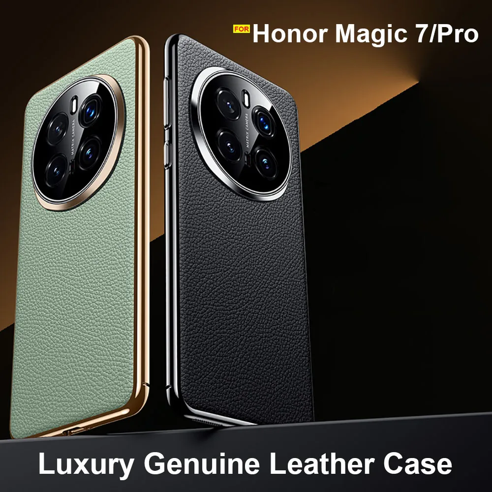 Luxury Plating Genuine Leather Case with Camera Lens Protector