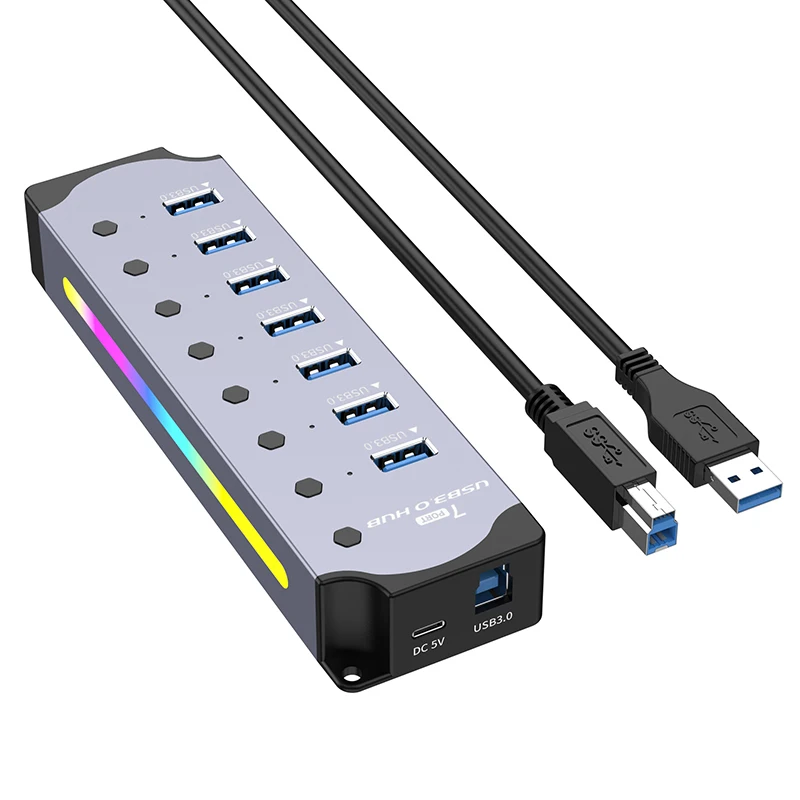 Aluminum Alloy RGB USB 3.0 Hub & Charging Dock with Switch