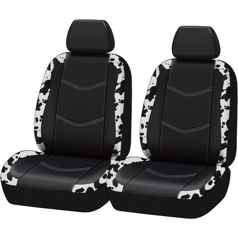 

Auto Drive Universal fit black, white cow faux leather car seat and headrest cover, set of 2