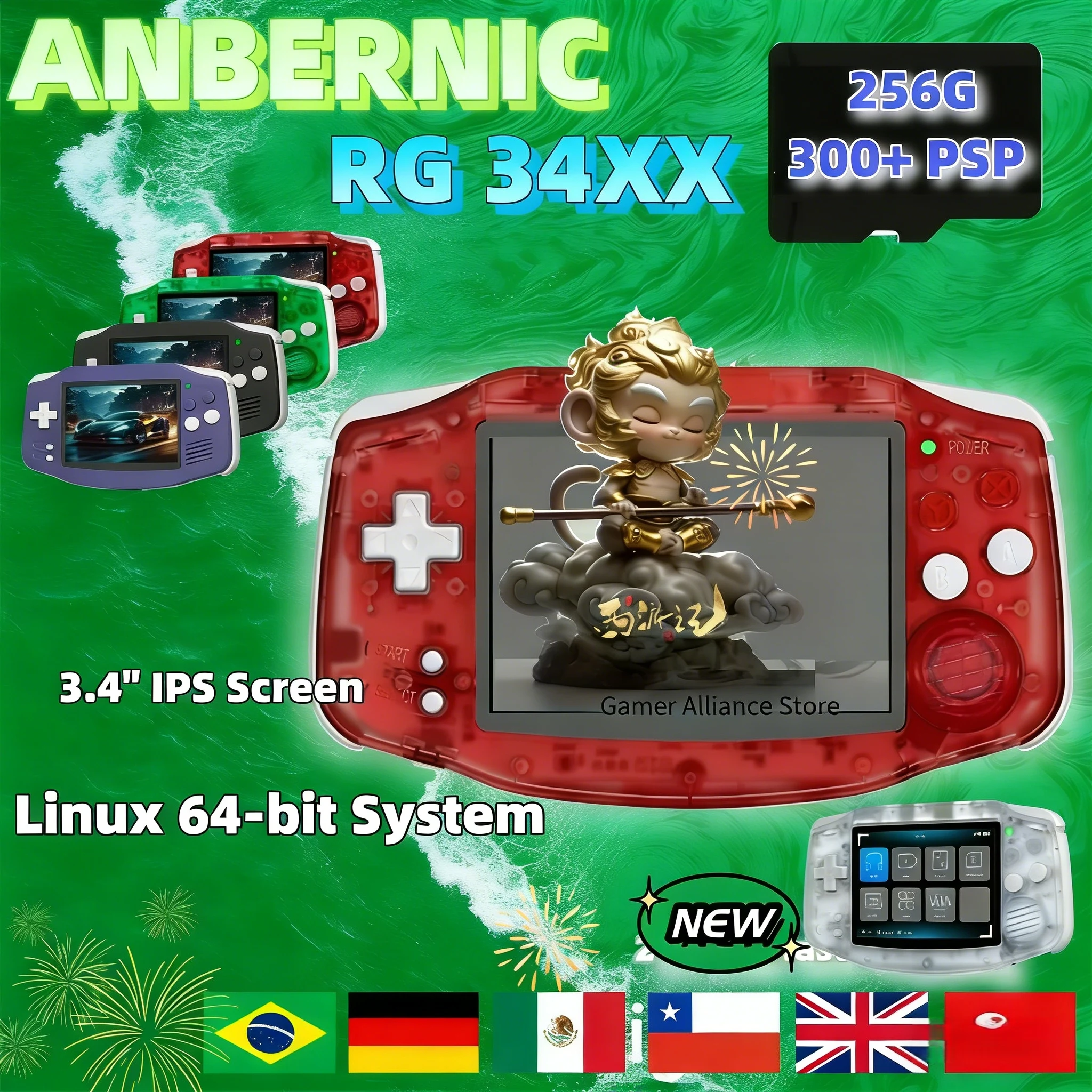 Anbernic RG34XX RG 34XX Handheld Players Video Game Console 3.4'' IPS Linux Portable Retro 256G PSP Games_voghion.com