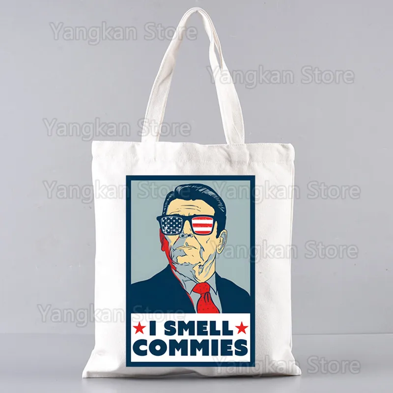 I Smell Hippies Ronald Reagan Shopping Bag Shopper Eco Canvas Cotton Shopper Bolsas De Tela Bag Shoping Reusable Sacolas