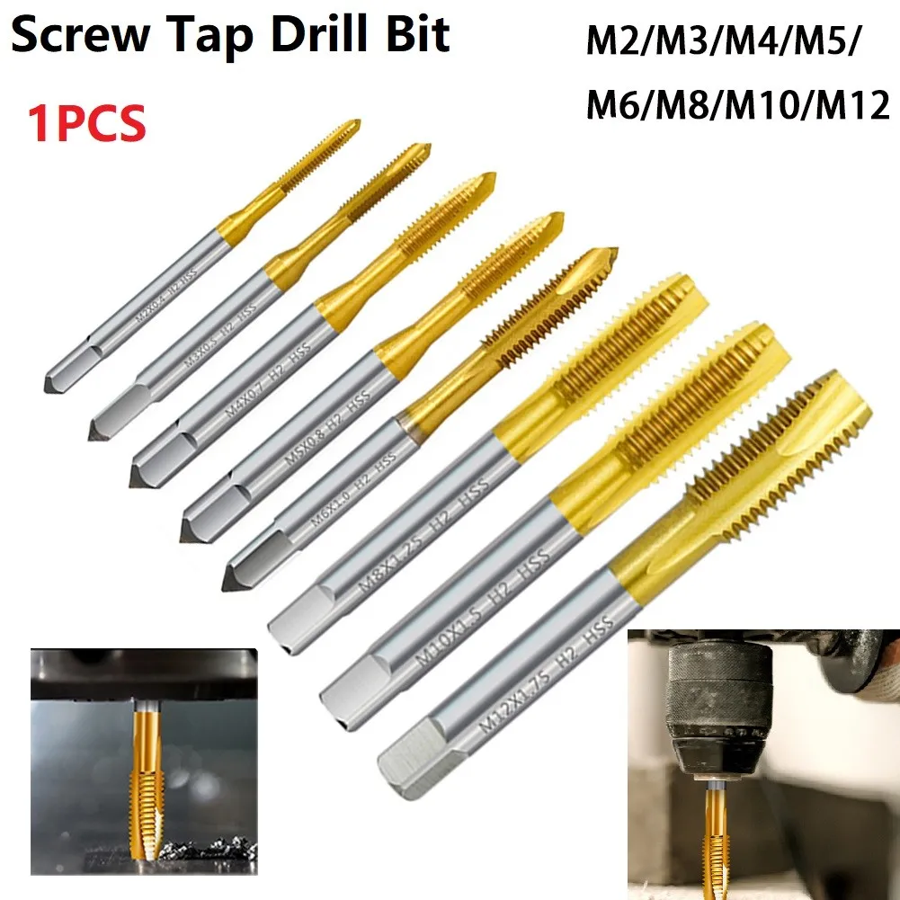 

HSS Titanium Coating Screw Tap Drill Bit M2 M3 M4 M5 M6 M8 M10 Metric Straight Flute Thread Tap Threading Tool Tap Drill Bit