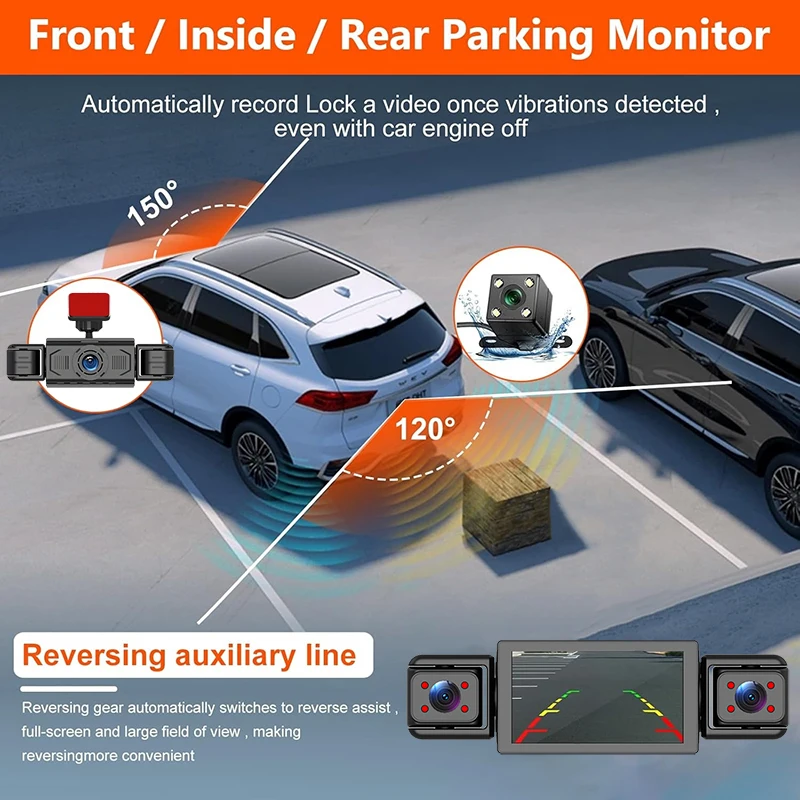 360° Car DVR 1080P Video Recorder Dash Cam for Car 3/4 Lens Front Right Rear View camera Night Vision 24H Parking Monito Camera