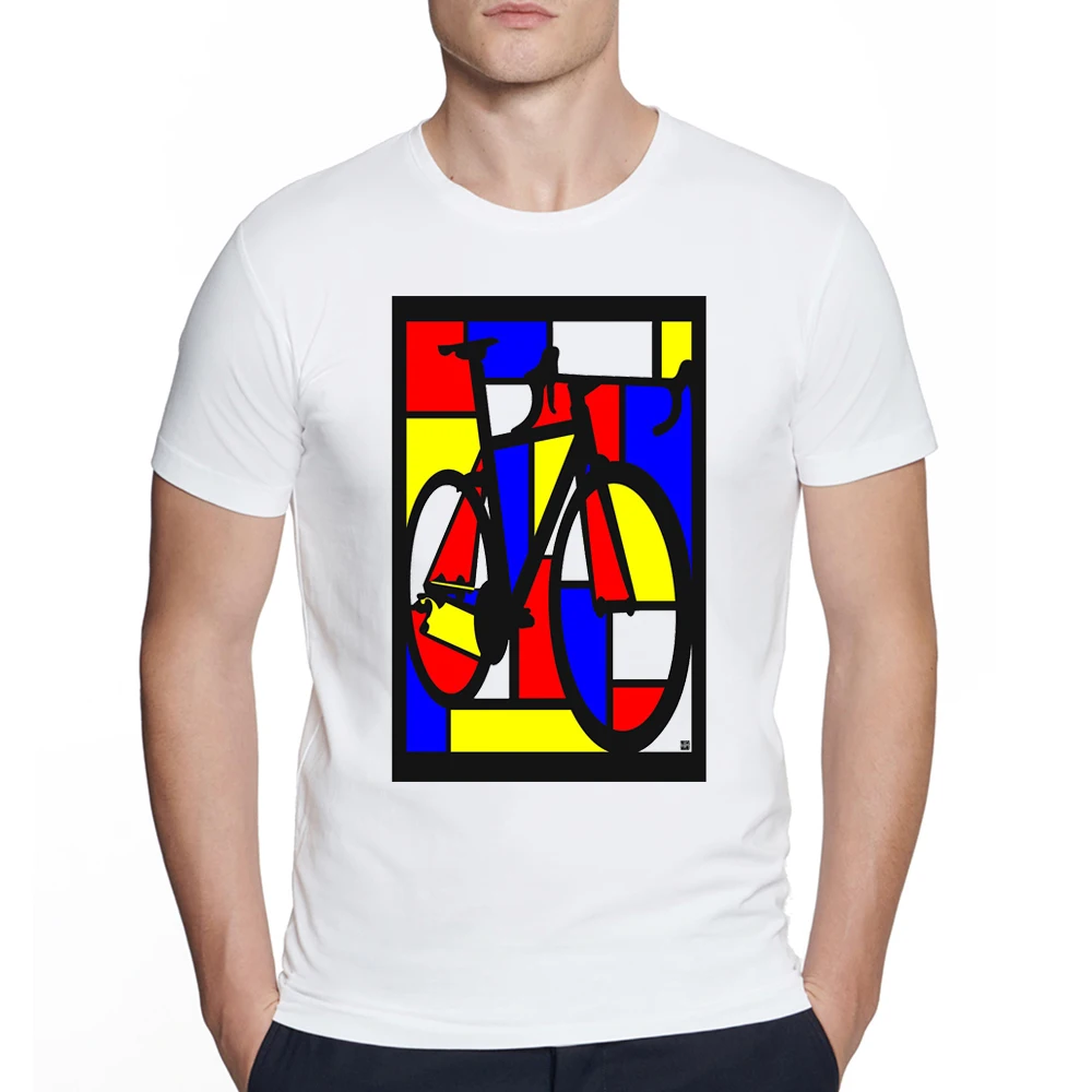 

Футболка Mondrian мужская с коротким рукавом, модная тенниска с художественным принтом, повседневная майка с принтом шоссейного велосипеда, белая, на лето