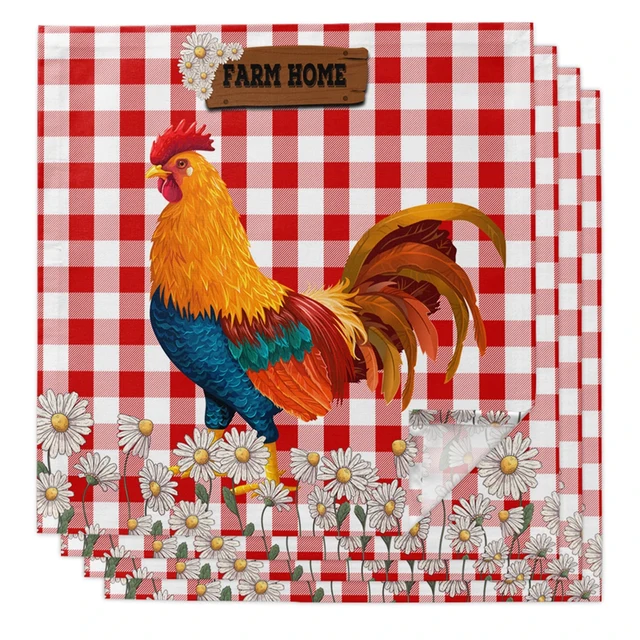 2Db Piros Kockás Daisy Kakas Pályás Szalvéta Asztali Dekoráció Vacsora Törölköző Újrahasznosítható Esküvői Party
