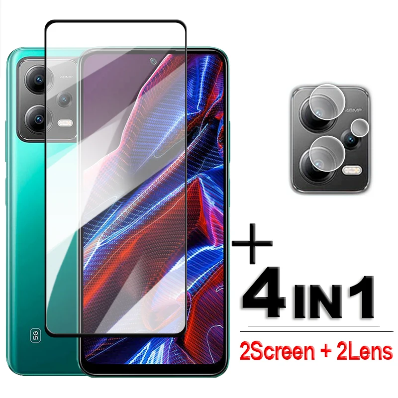 

4in1 For POCO X5 5G Glass For POCO X5 Tempered Glass 2.5D Full Cover Screen Protector For POCO X5 X5 Pro 5G Lens Film 6.67 inch