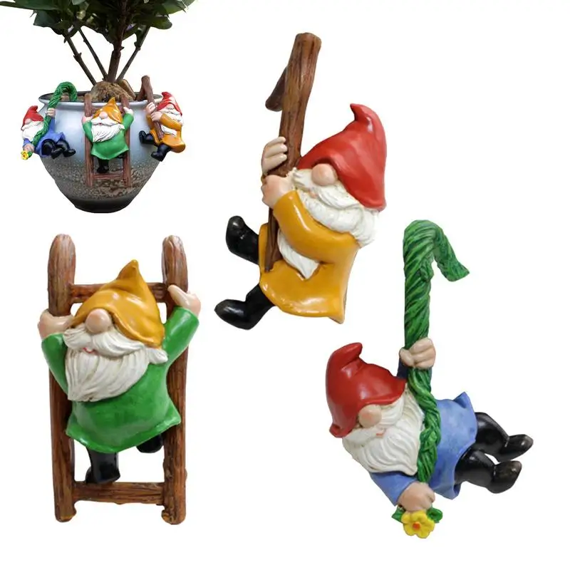 

3pcs Resin Gnomes Figurine Micro-Landscape Dwarf Statue Faceless Doll Ornament Flower Pot Garden Decor Fairy Garden Ornaments