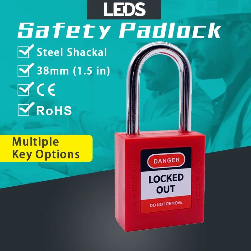 38mm Lockout Padlock ABS Engineering Plastic Insulation Steel Shackle Isolation Security Red LOTO Lock With Key OEM Manufacture