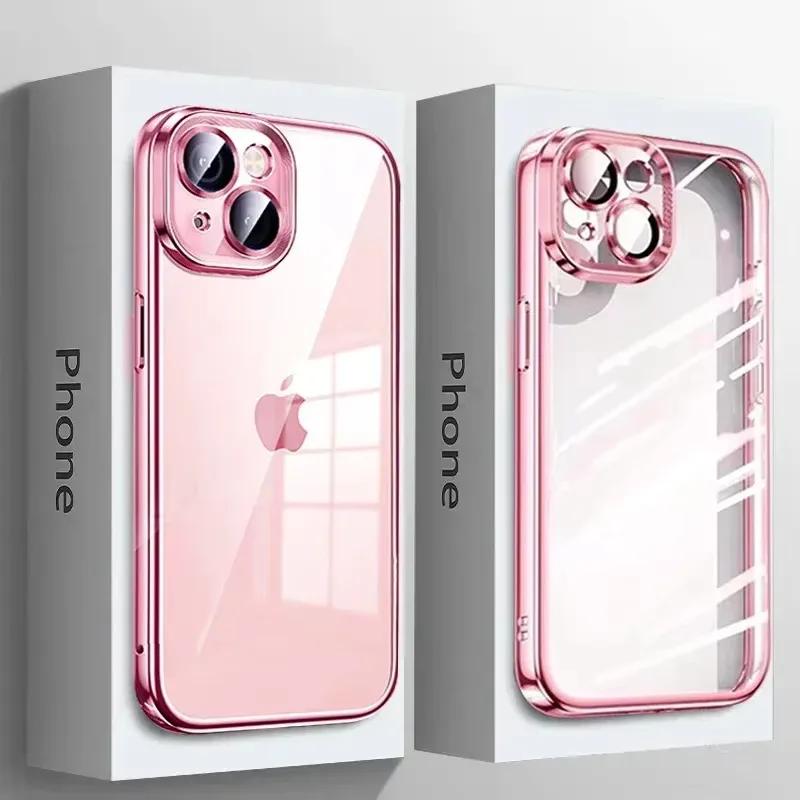 High Quality Plating Clear Phone Case with Full Lens Protection - Soft TPU Shockproof Back Cover
