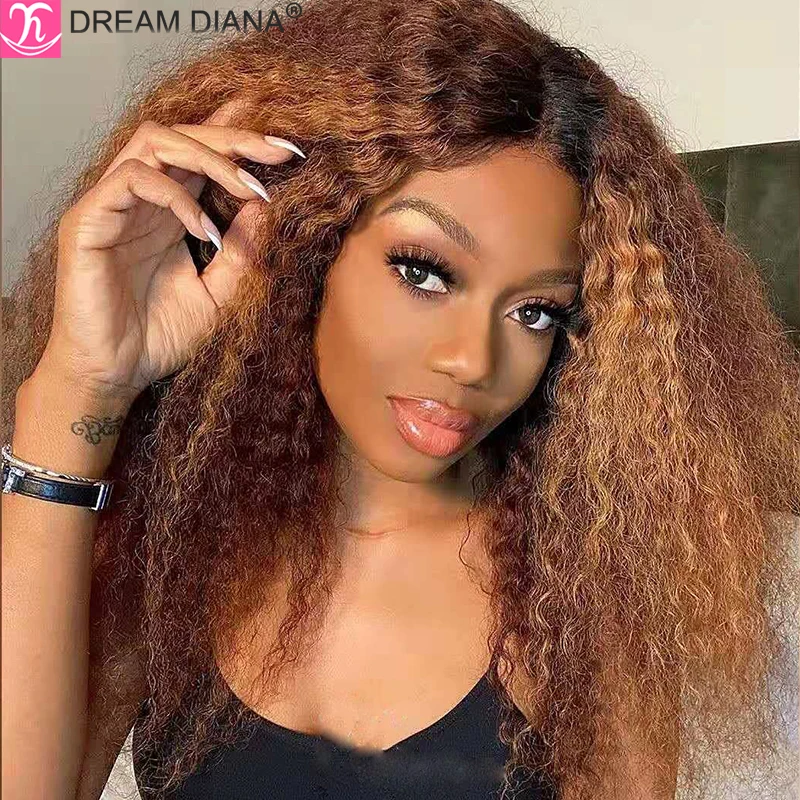 

DreamDiana 100% Malaysia Kinky Straight Hair Bundles With Closure Ombre Brown Yaki Hair With Lace Closure Afro Hair With Closure