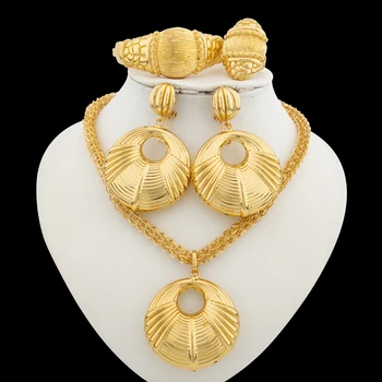 Set di Gioielli da Sposa per Donne, Orecchini Pendenti e Collana con Ciondolo, Set di Anelli e Bracciale Color Oro per Feste di Fidanzamento