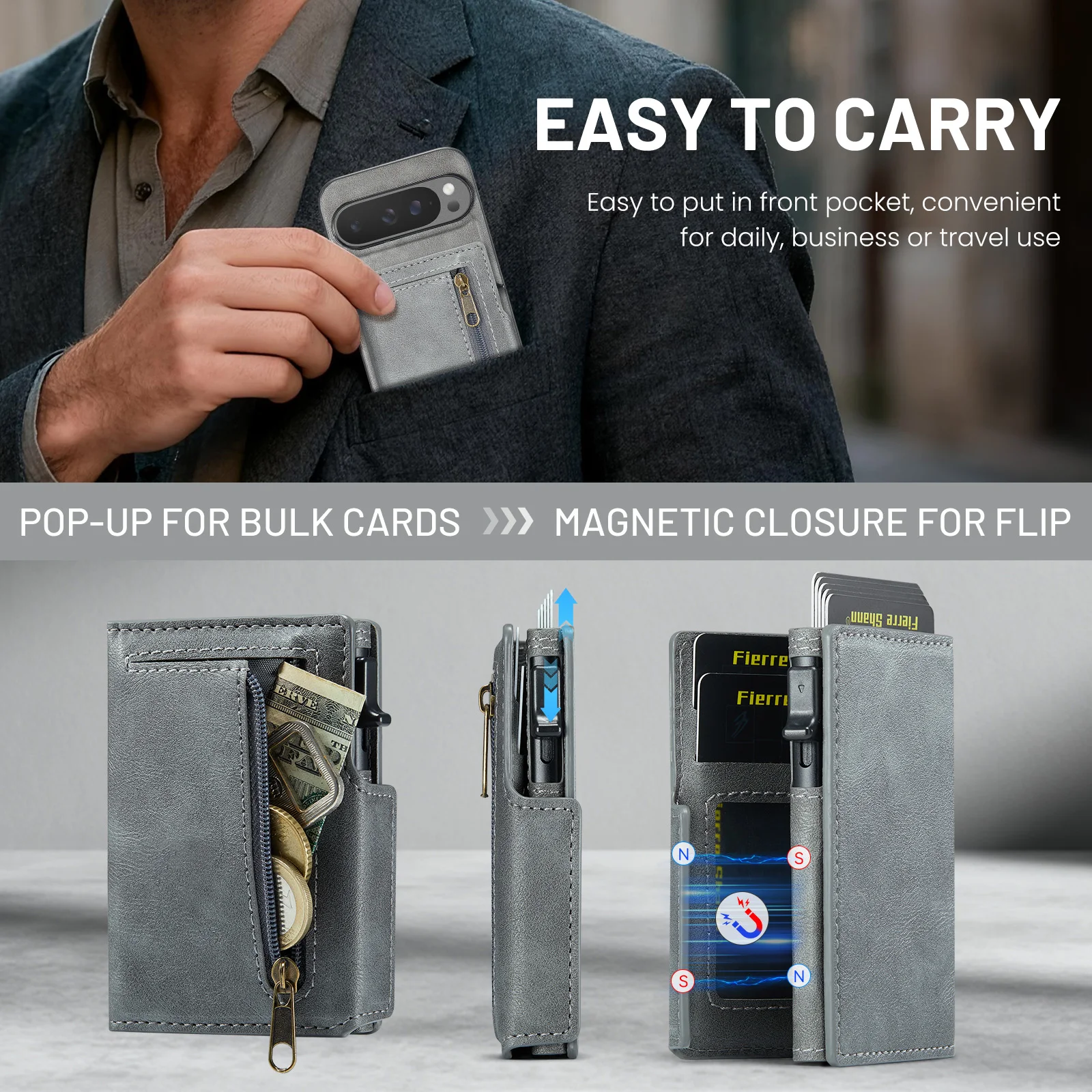 Magnetic Detachable Card Holder Phone Case with Oil Wax Texture
