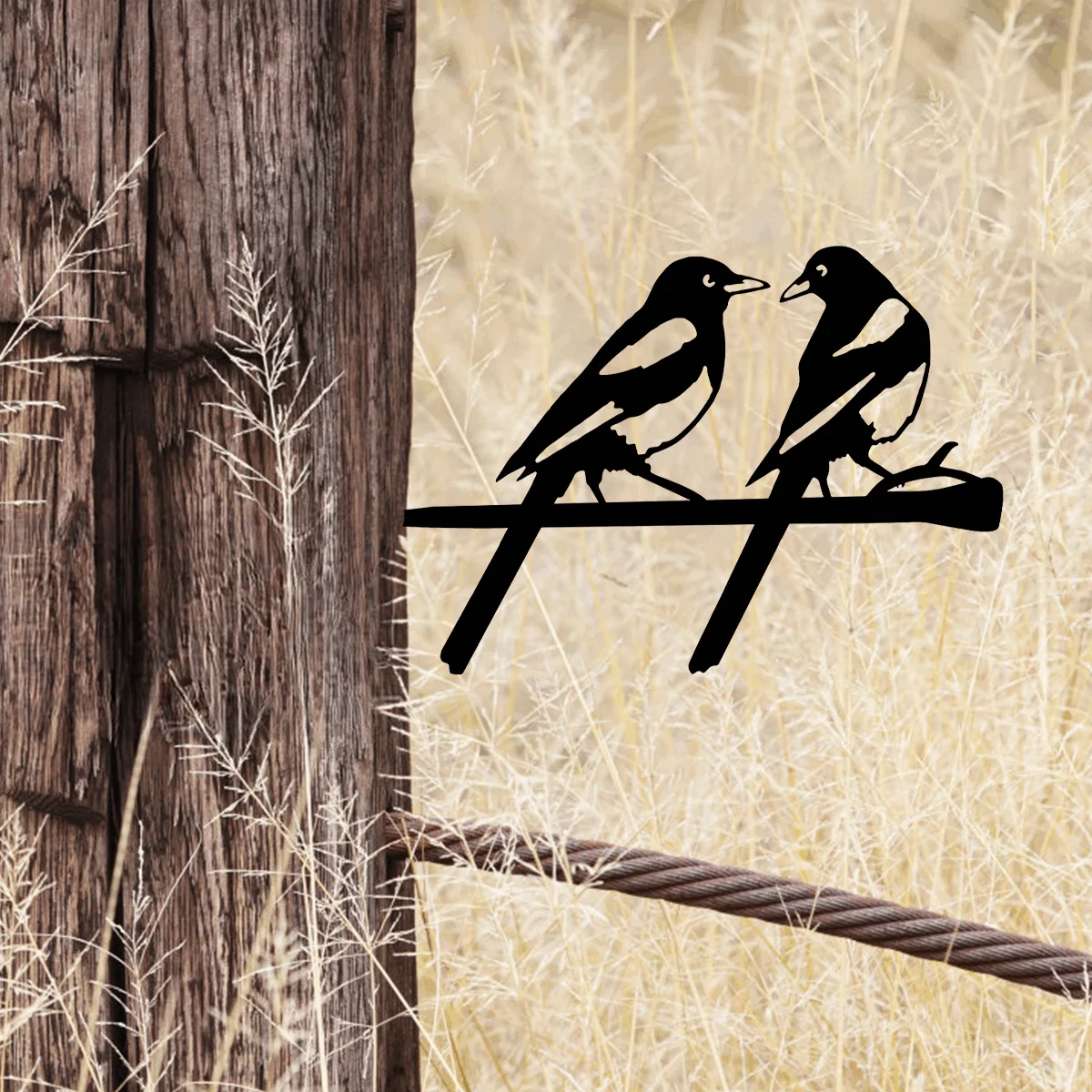 

Metal Beautiful Two Birds Iron Art Silhouette Garden Courtyard Decoration Outdoor Wooden Stake Fence Design Decoration Plugin
