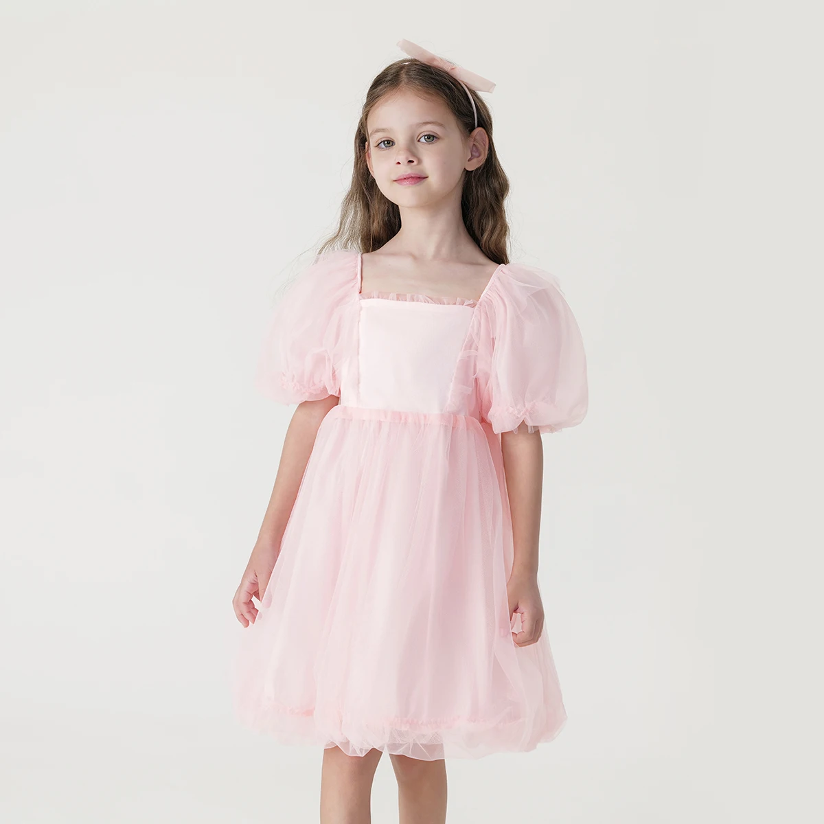 

MARC&JANIE Girls Sweet Little Flower Full Print Bubble Sleeve Mesh Dress for Summer 240663